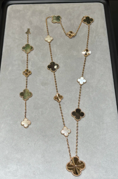 [Rose Tomorrow]DETACHABLE CLOVER 15(11+4) FLOWER SILVER NECKLACE SET