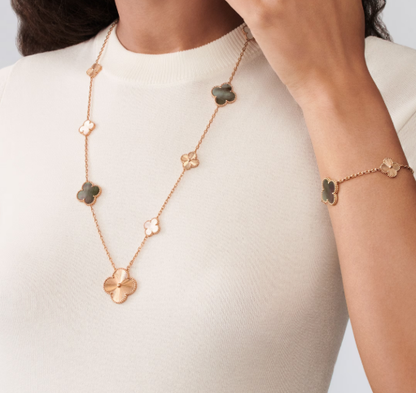 [Rose Tomorrow]DETACHABLE CLOVER 15(11+4) FLOWER SILVER NECKLACE SET