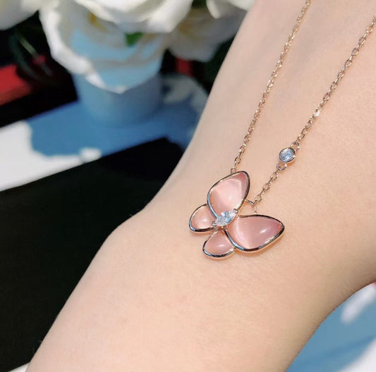 [Rose Tomorrow]BUTTERFLY PINK MOTHER-OF-PEARL DIAMOND NECKLACE