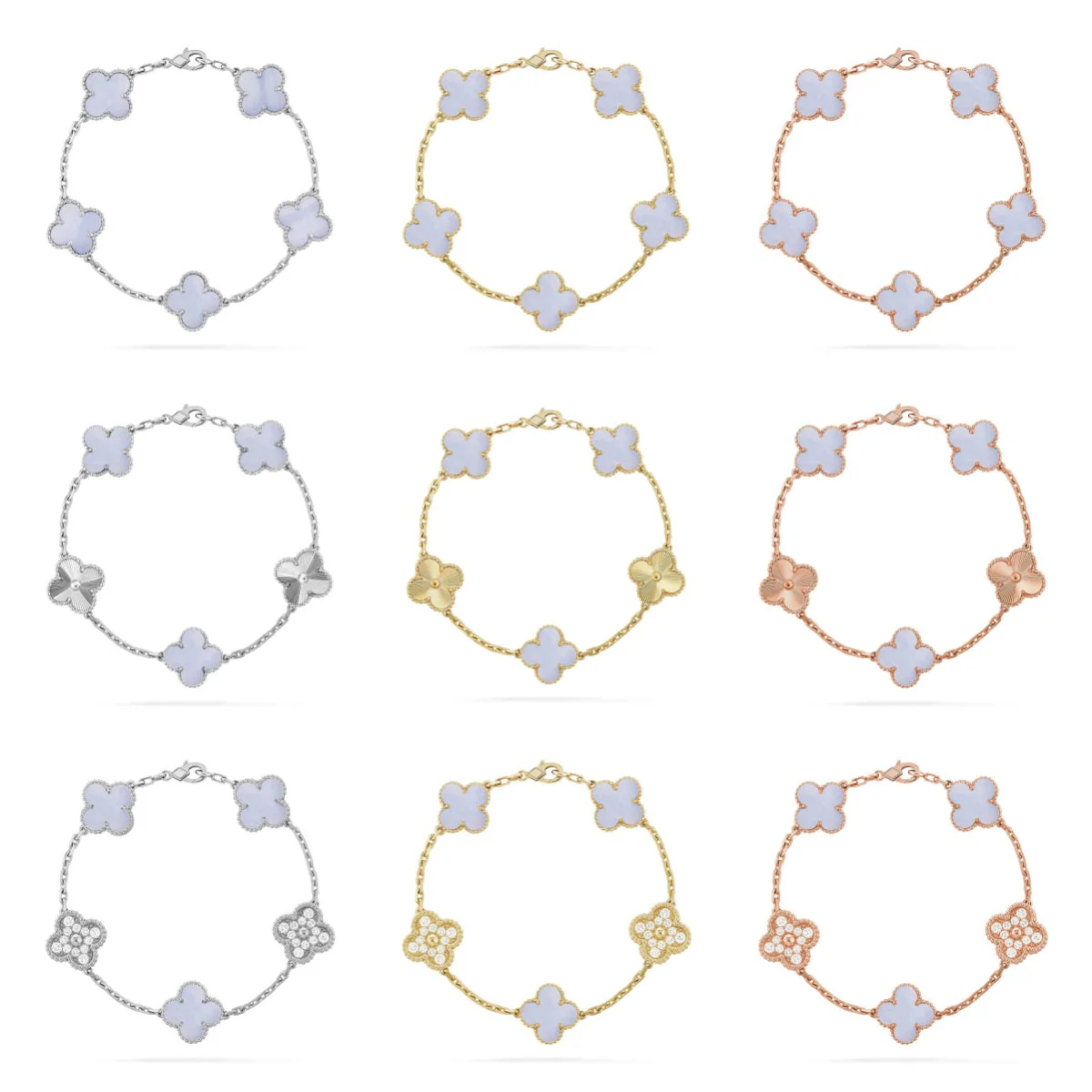 [Rose Tomorrow] CLOVER 5 MOTIF PURPLE CHALCEDONY BRACELET COLLECTION