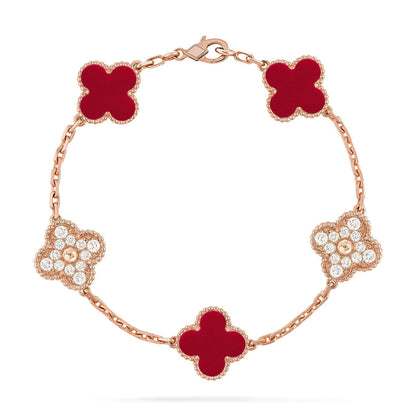 [Rose Tomorrow] CLOVER 5 MOTIF RED CORNELIAN BRACELET COLLECTION