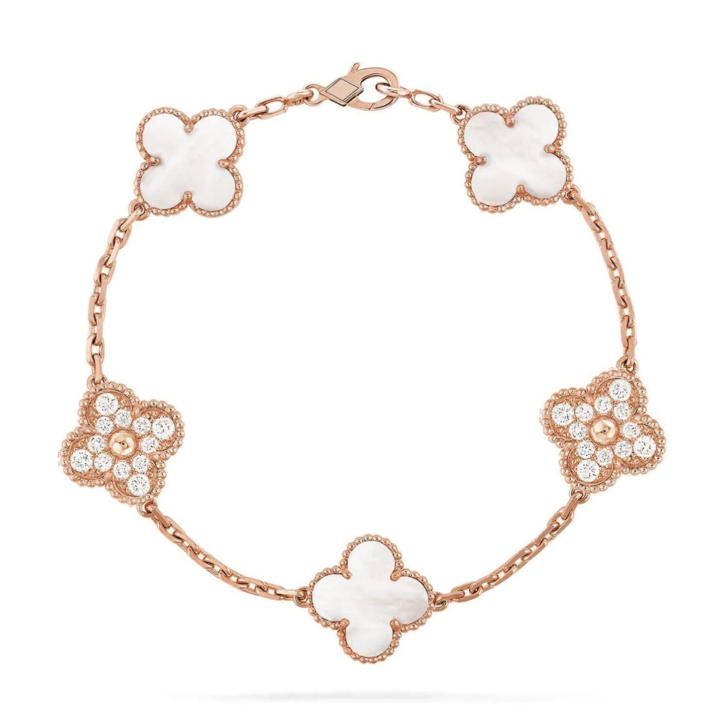 [Rose Tomorrow]CLOVER WHITE PEARL MOP 5 MOTIF BRACELET COLLECTION