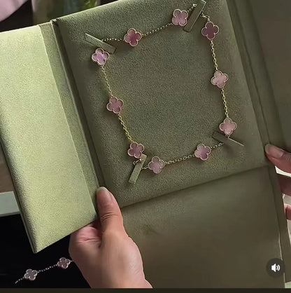 [Rose Tomorrow Jewellery] Pink Necklace with Ten Clover Designs