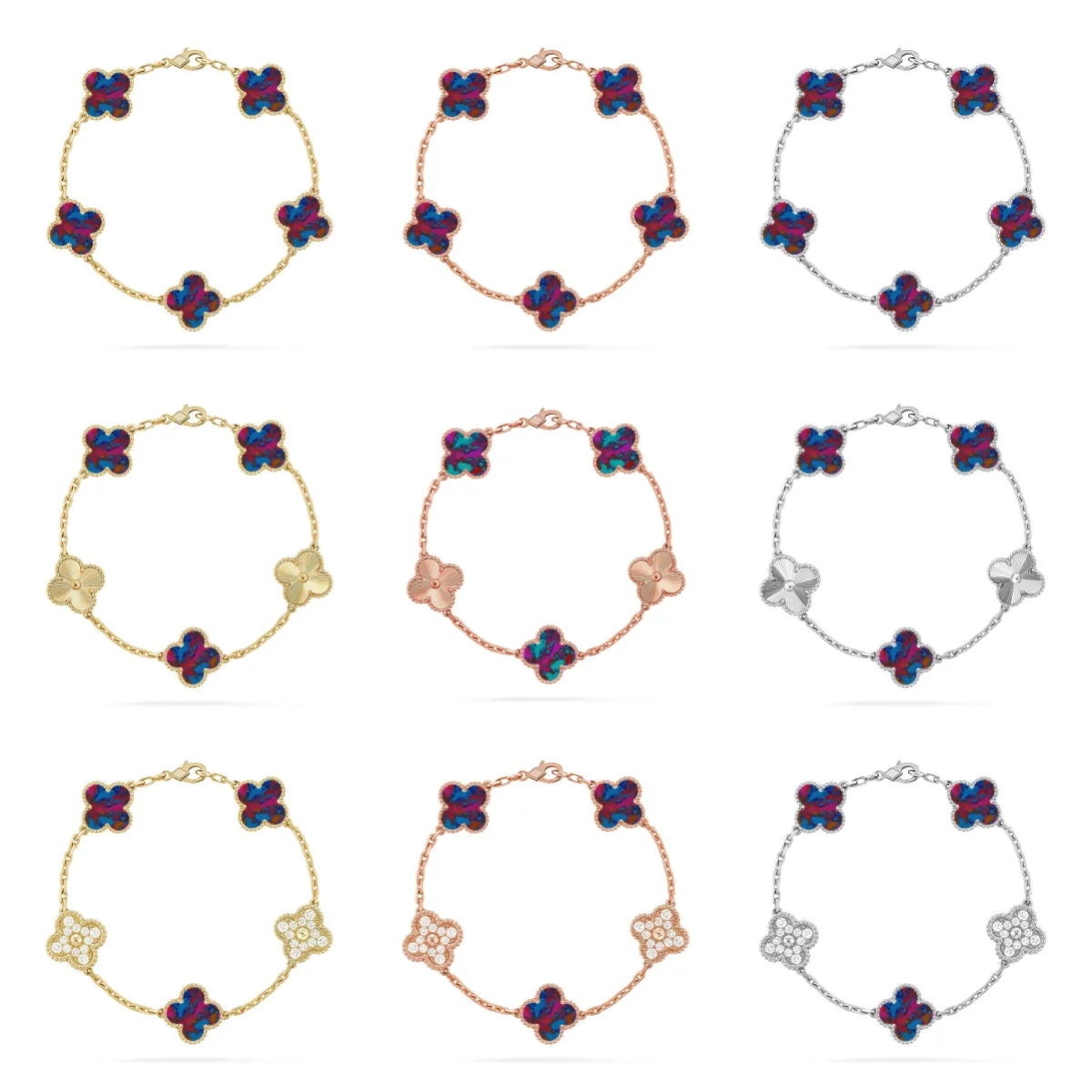 [Rose Tomorrow]CLOVER 5 MOTIF COLOR GEMSTONES BRACELET COLLECTION