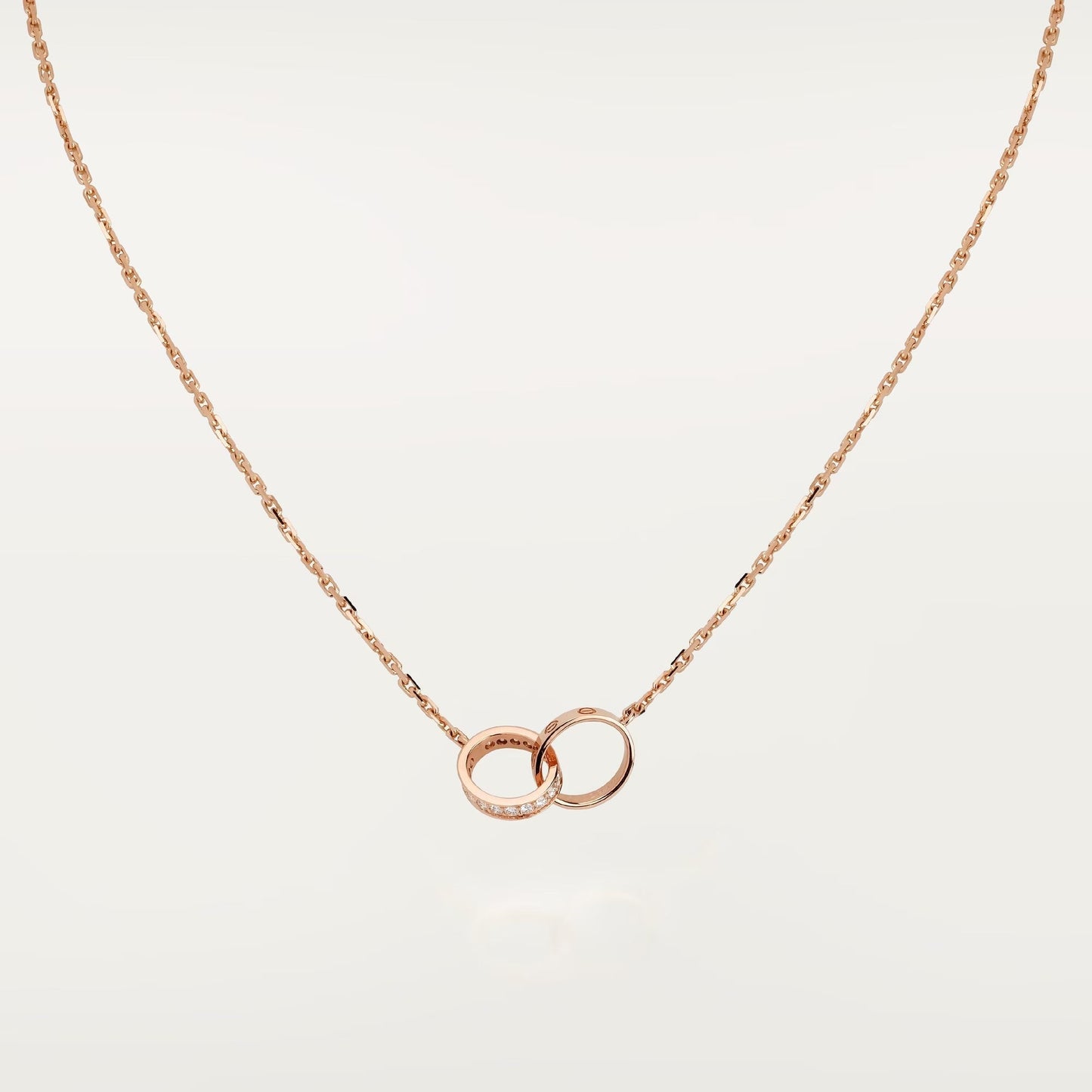 [Rose Tomorrow]LOVE DOUBLE RING HALF DIAMOND NECKLACE
