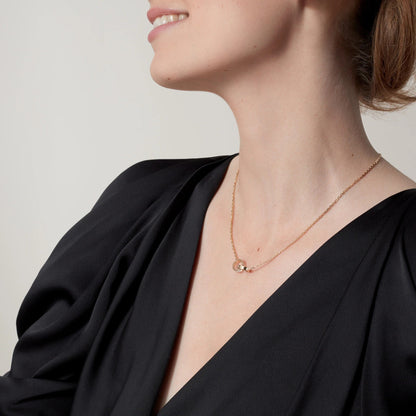 [Rose Tomorrow]LOVE DOUBLE RING HALF DIAMOND NECKLACE