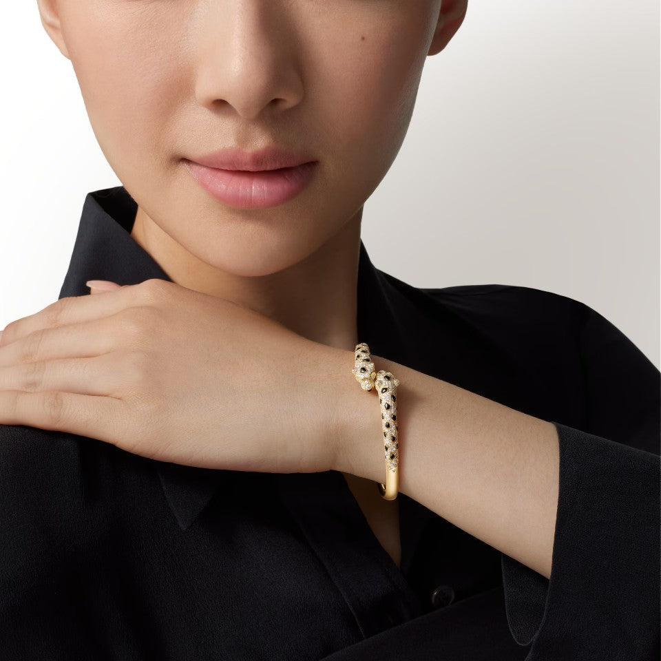 [Rose Tomorrow]PANTHERE DOUBLE HEADED HALF DIAMOND OPEN BRACELET