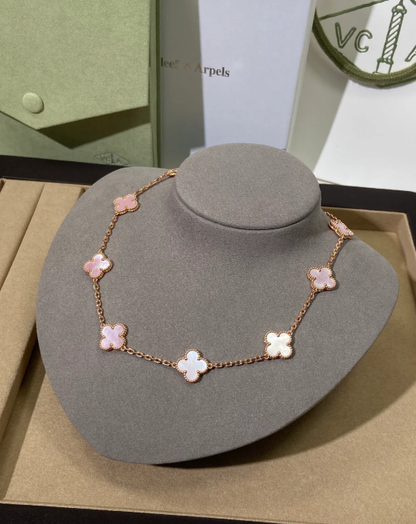 [Rose Tomorrow Jewellery] Pink Necklace with Ten Clover Designs