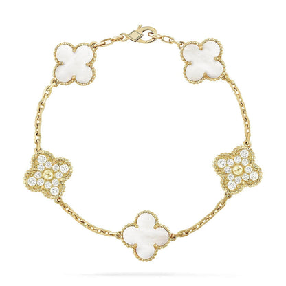 [Rose Tomorrow]CLOVER WHITE PEARL MOP 5 MOTIF BRACELET COLLECTION