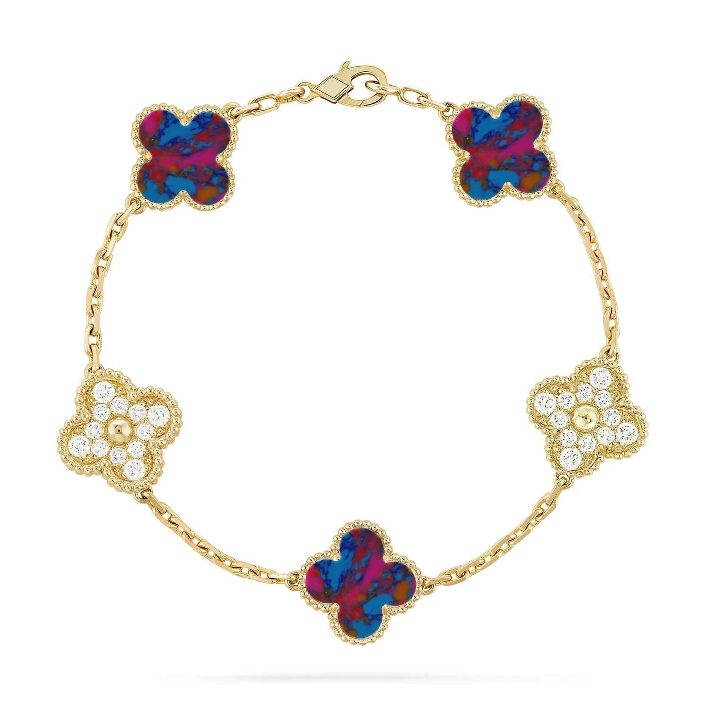 [Rose Tomorrow]CLOVER 5 MOTIF COLOR GEMSTONES BRACELET COLLECTION
