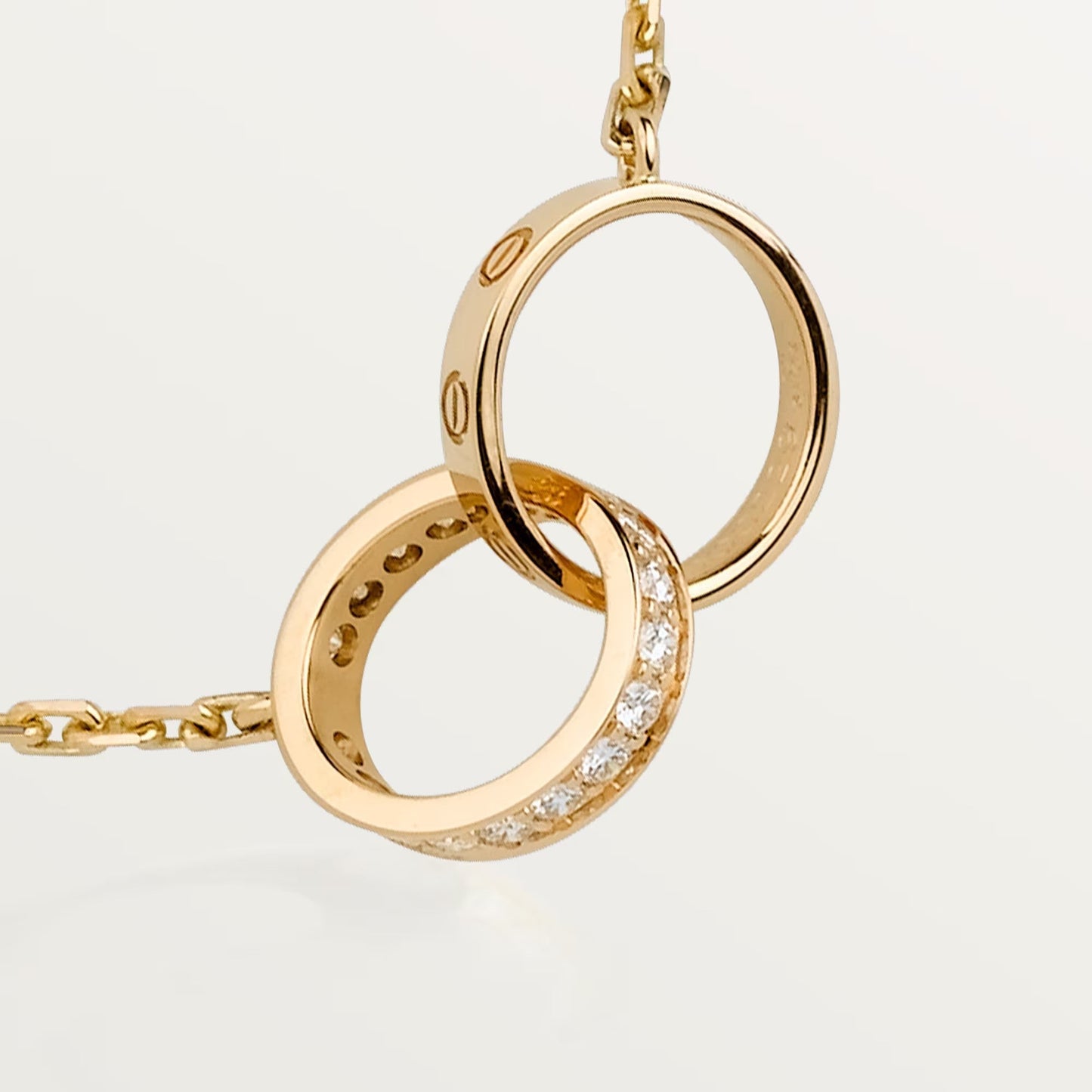 [Rose Tomorrow]LOVE DOUBLE RING HALF DIAMOND NECKLACE