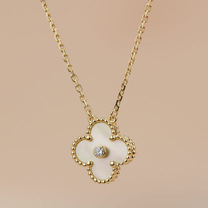 [Rose Tomorrow]CLOVER 15MM DIAMOND GOLD MOTHER OF PEARL NECKLACE