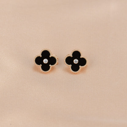 [Rose Tomorrow]CLOVER MEDIUM 1 MOTIFS ONYX DIAMOND EARRINGS