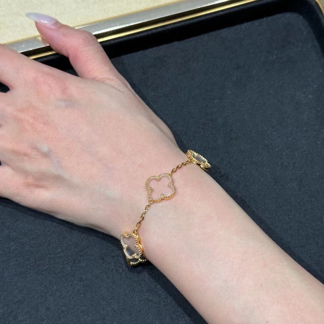[Rose Tomorrow]CLOVER 5 MOTIF ROCK CRYSTAL BRACELET