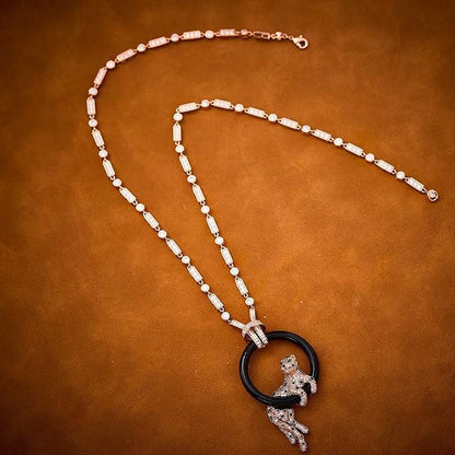 [Rose Tomorrow]NEW BLACK CIRCLE PANTHER FULL DIAMOND NECKLACE