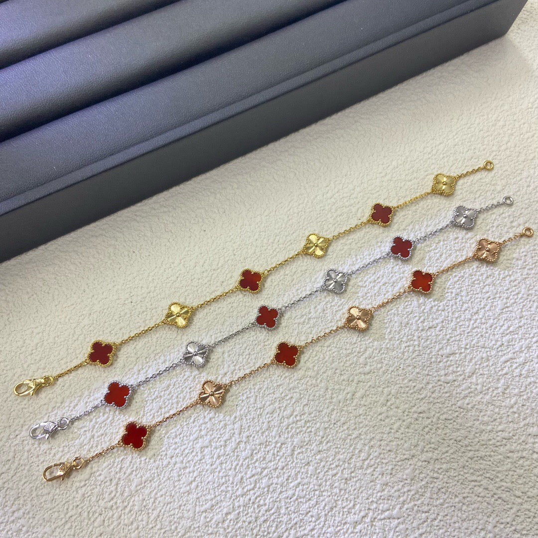 [Rose Tomorrow]CLOVER 6 MOTIF RED AGATE LASER BRACELET