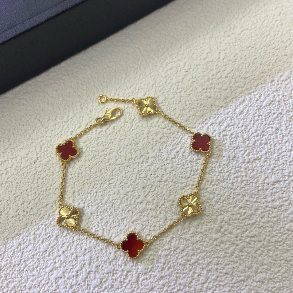 [Rose Tomorrow]CLOVER 6 MOTIF RED AGATE LASER BRACELET