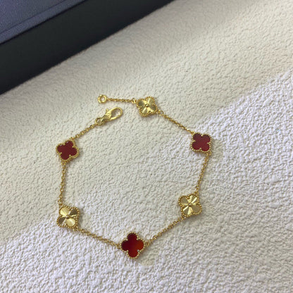 [Rose Tomorrow]CLOVER 6 MOTIF RED AGATE LASER BRACELET
