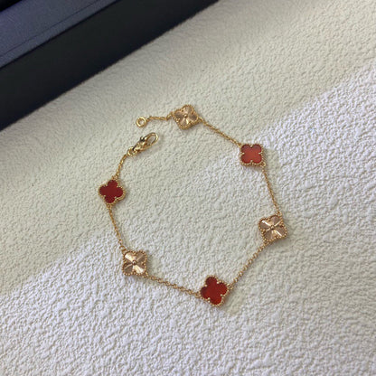[Rose Tomorrow]CLOVER 6 MOTIF RED AGATE LASER BRACELET