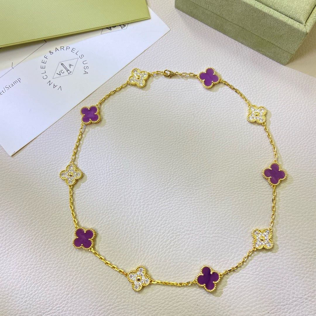 [Rose Tomorrow Jewelry]CLOVER 10 MOTIFS  PURPLE VIOLET DIAMOND NECKLACE