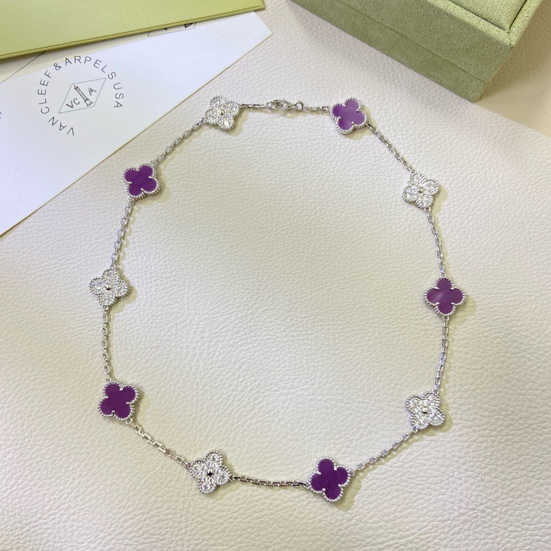[Rose Tomorrow Jewelry]CLOVER 10 MOTIFS  PURPLE VIOLET DIAMOND NECKLACE