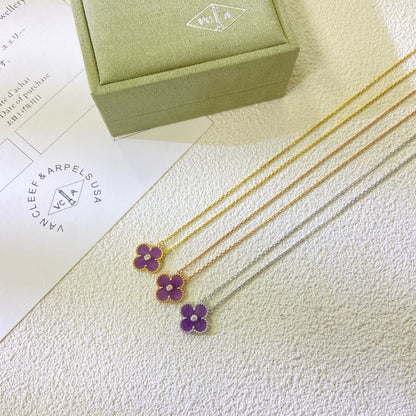 [Rose Tomorrow Jewelry]CLOVER 15MM DIAMOND  PURPLE VIOLET NECKLACE