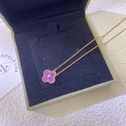 [Rose Tomorrow Jewelry]CLOVER 15MM DIAMOND  PURPLE VIOLET NECKLACE