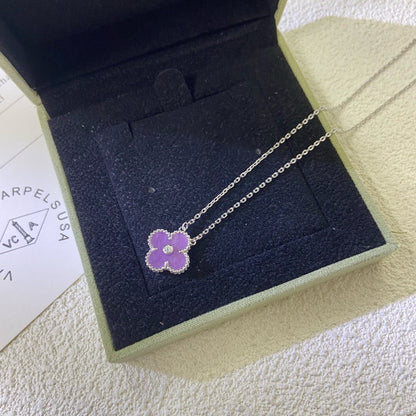 [Rose Tomorrow Jewelry]CLOVER 15MM DIAMOND  PURPLE VIOLET NECKLACE