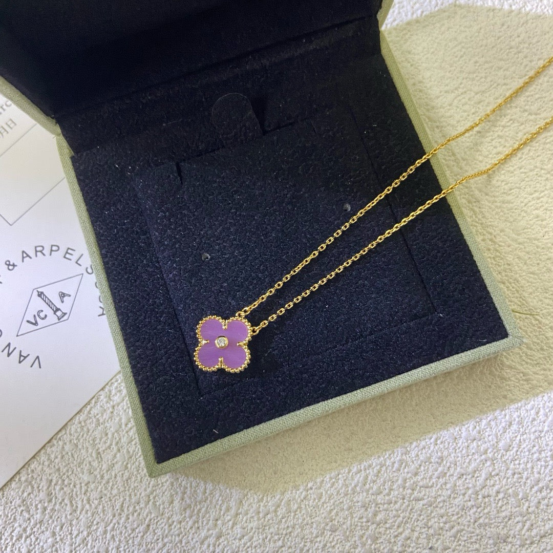 [Rose Tomorrow Jewelry]CLOVER 15MM DIAMOND  PURPLE VIOLET NECKLACE