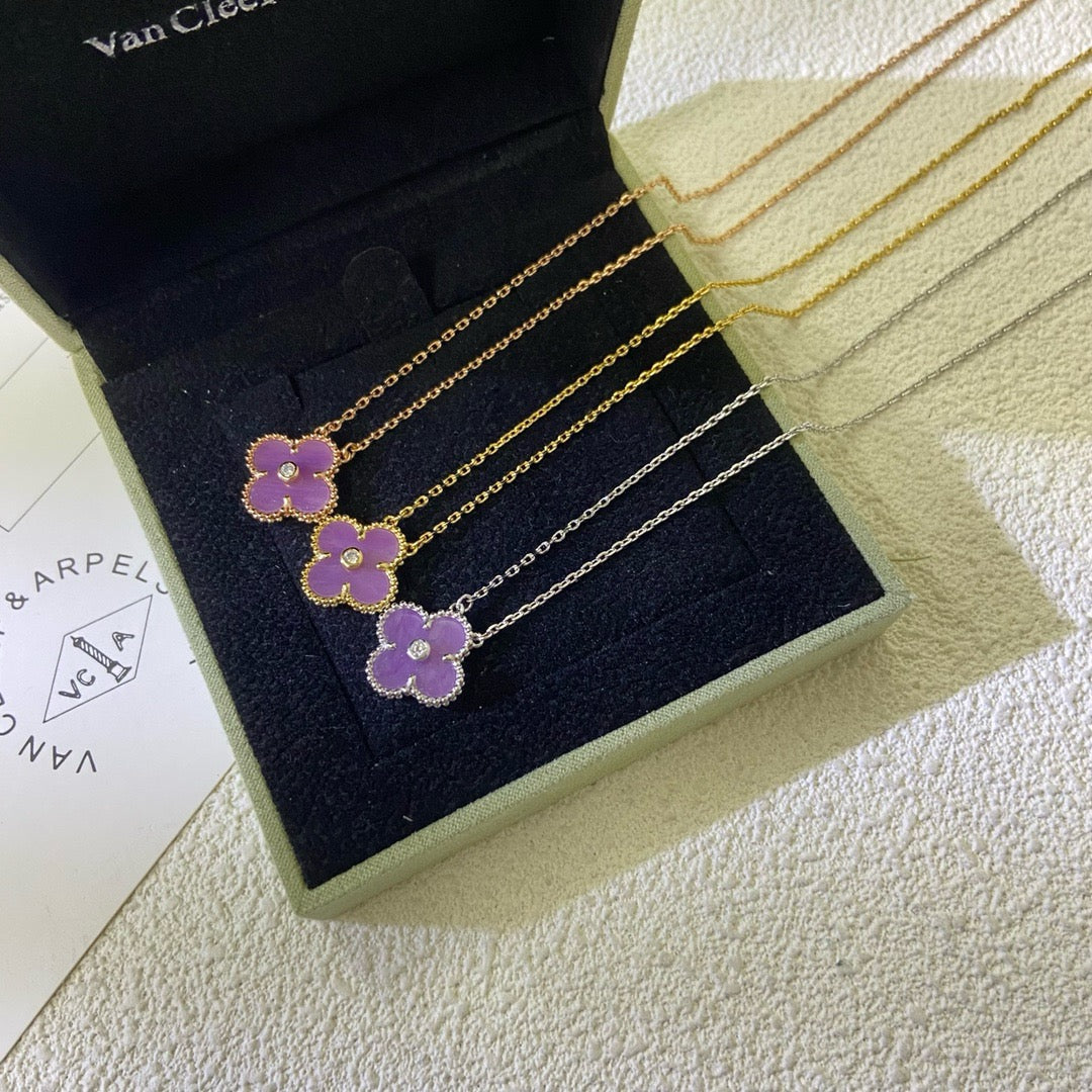 [Rose Tomorrow Jewelry]CLOVER 15MM DIAMOND  PURPLE VIOLET NECKLACE