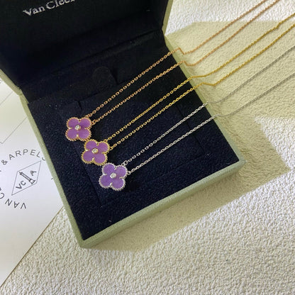 [Rose Tomorrow Jewelry]CLOVER 15MM DIAMOND  PURPLE VIOLET NECKLACE