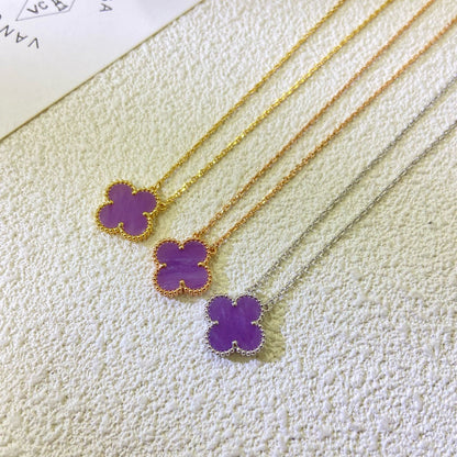 [Rose Tomorrow Jewelry]CLOVER 15MM  PURPLE VIOLET NECKLACE