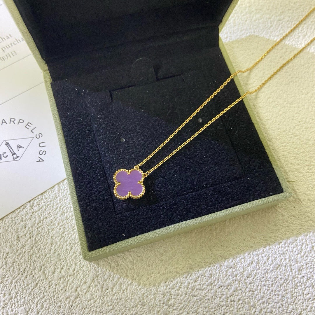 [Rose Tomorrow Jewelry]CLOVER 15MM  PURPLE VIOLET NECKLACE
