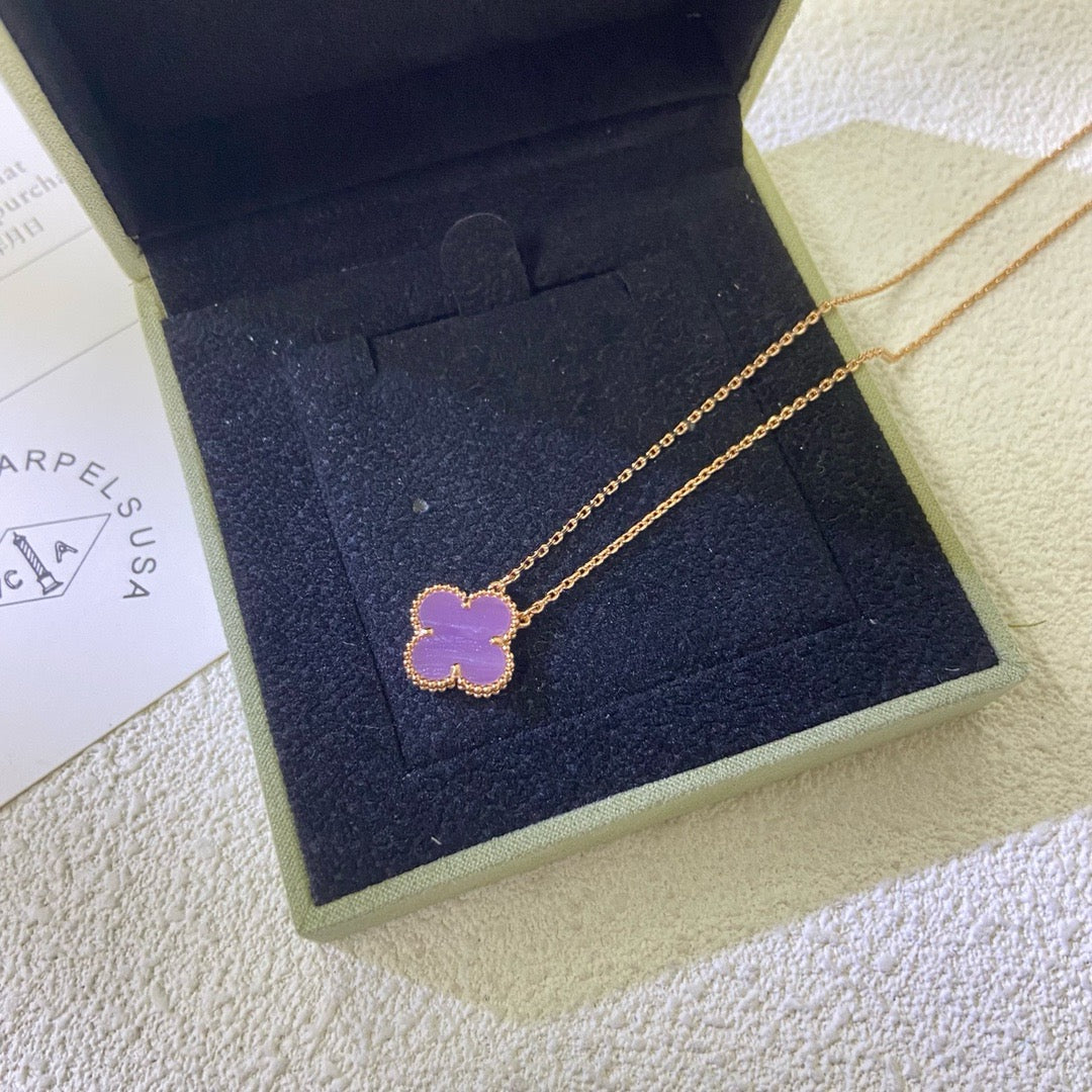 [Rose Tomorrow Jewelry]CLOVER 15MM  PURPLE VIOLET NECKLACE