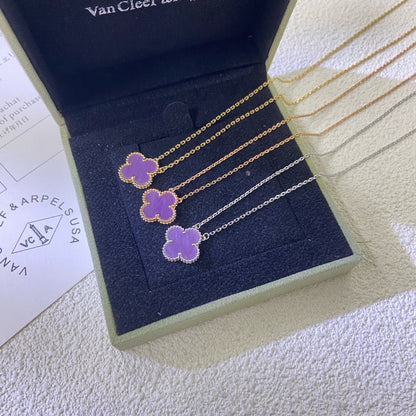 [Rose Tomorrow Jewelry]CLOVER 15MM  PURPLE VIOLET NECKLACE