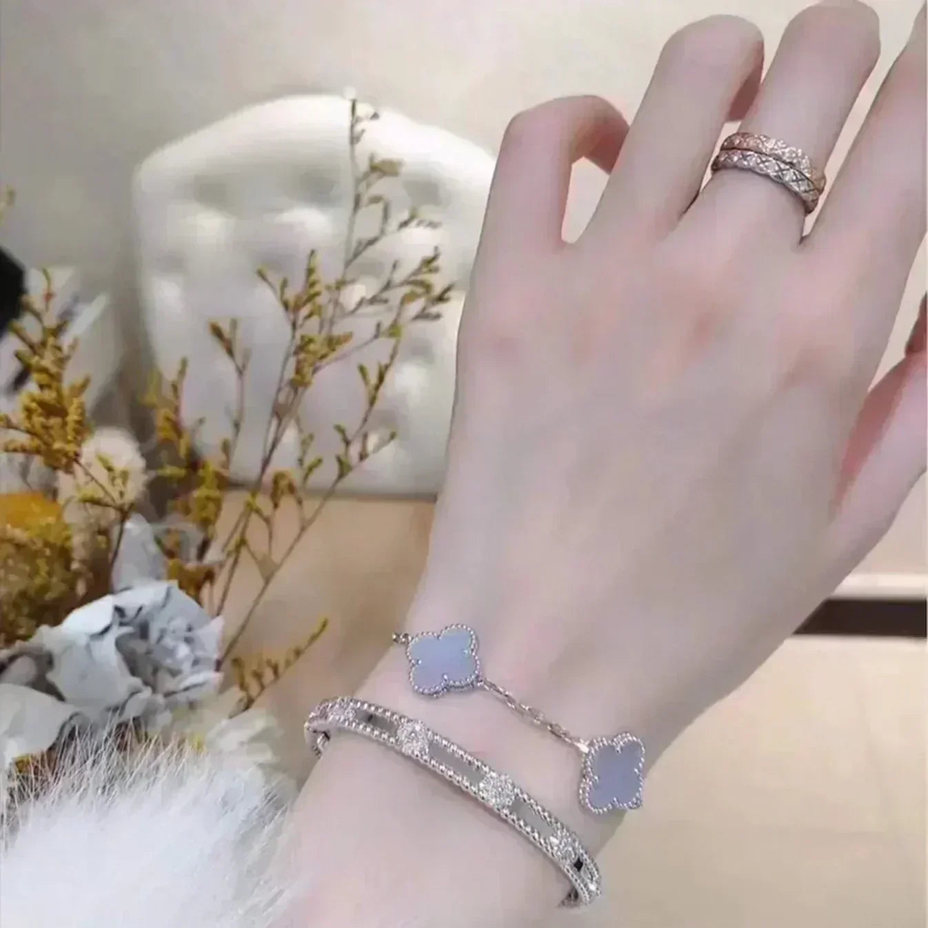 [Rose Tomorrow] CLOVER 5 MOTIF PURPLE CHALCEDONY BRACELET COLLECTION