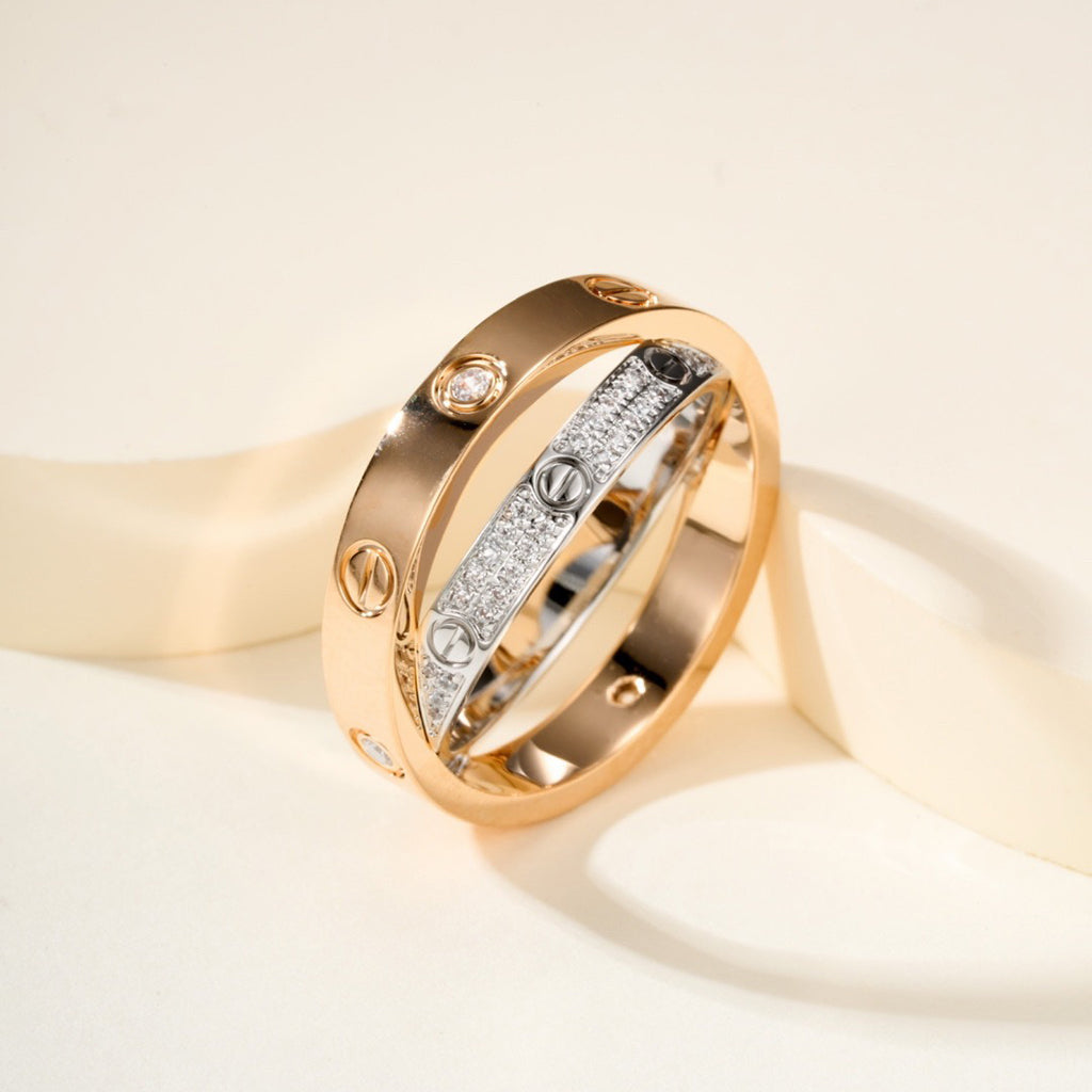 [Rose Tomorrow]LOVE PINK GOLD SILVER DIAMOND DOUBLE RING