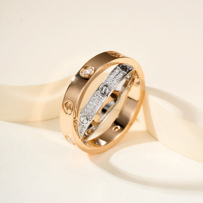 [Rose Tomorrow]LOVE PINK GOLD SILVER DIAMOND DOUBLE RING