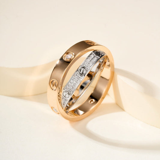 [Rose Tomorrow]LOVE PINK GOLD SILVER DIAMOND DOUBLE RING