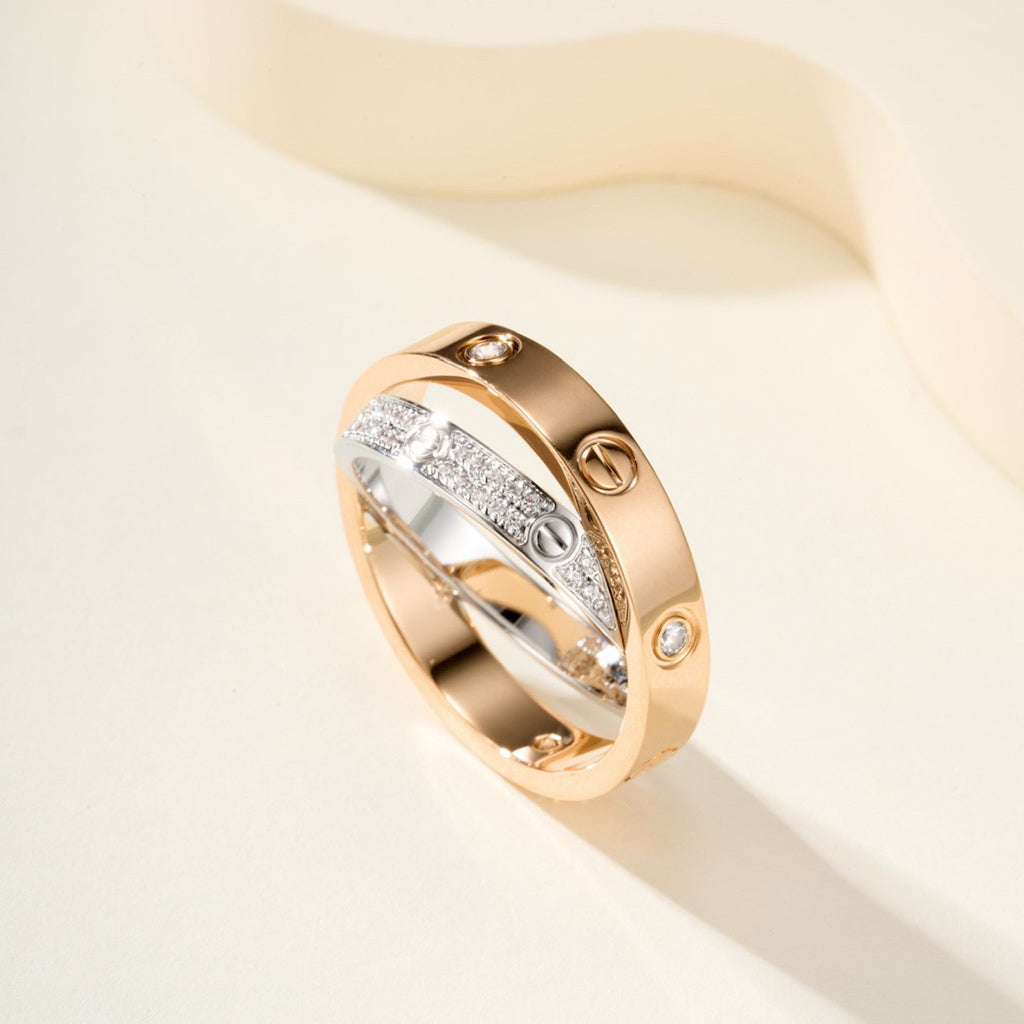 [Rose Tomorrow]LOVE PINK GOLD SILVER DIAMOND DOUBLE RING