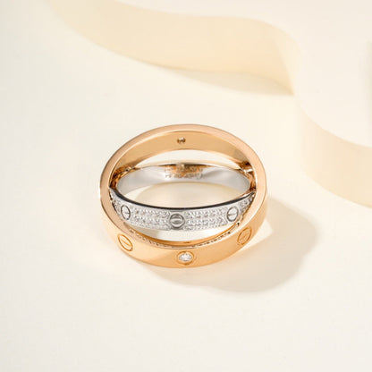 [Rose Tomorrow]LOVE PINK GOLD SILVER DIAMOND DOUBLE RING