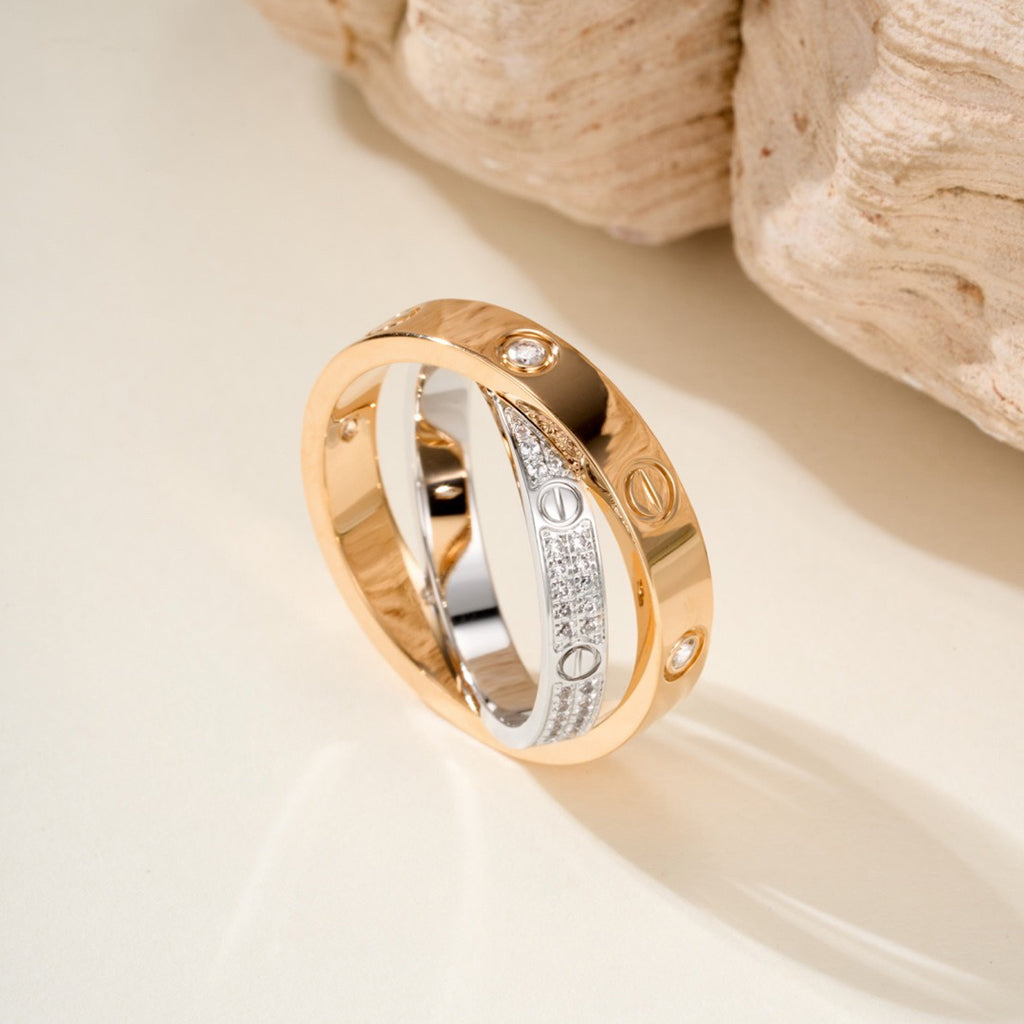 [Rose Tomorrow]LOVE PINK GOLD SILVER DIAMOND DOUBLE RING
