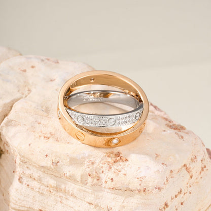 [Rose Tomorrow]LOVE PINK GOLD SILVER DIAMOND DOUBLE RING