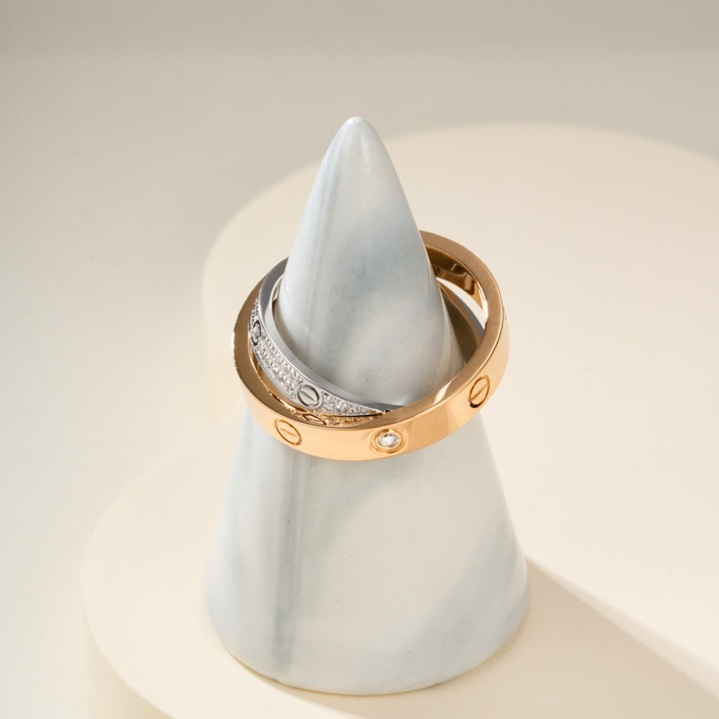 [Rose Tomorrow]LOVE PINK GOLD SILVER DIAMOND DOUBLE RING