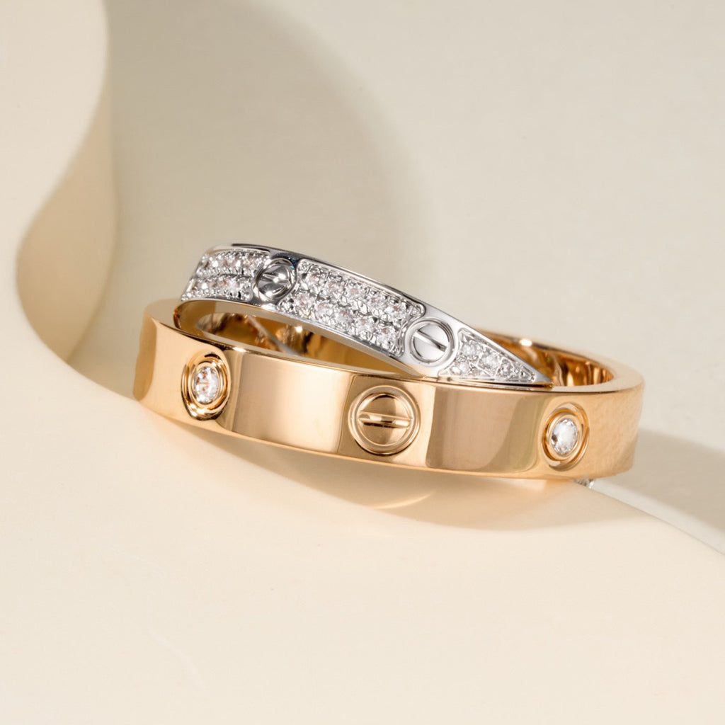 [Rose Tomorrow]LOVE PINK GOLD SILVER DIAMOND DOUBLE RING