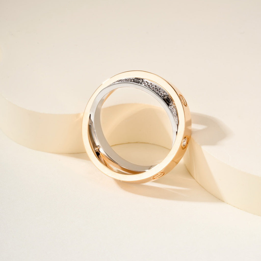 [Rose Tomorrow]LOVE PINK GOLD SILVER DIAMOND DOUBLE RING
