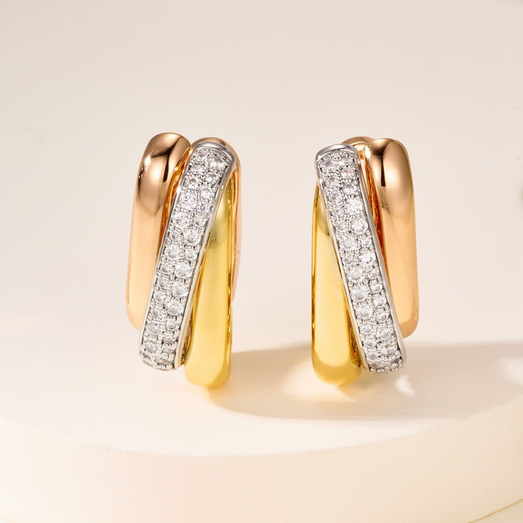 [Rose Tomorrow]TRINITY HALF DIAMOND  CUSHION EARRINGS