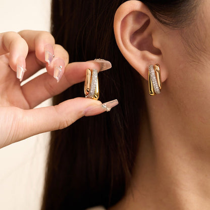 [Rose Tomorrow]TRINITY HALF DIAMOND  CUSHION EARRINGS