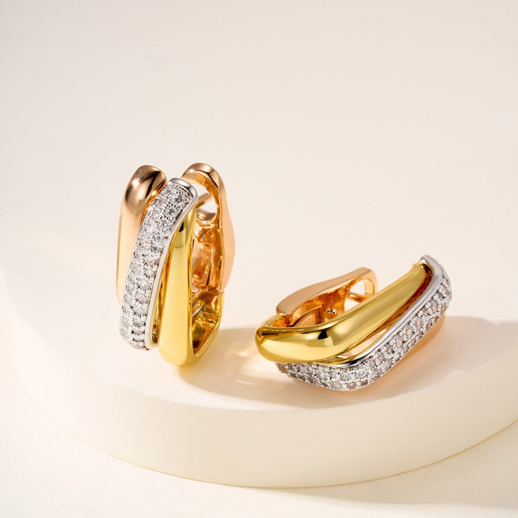 [Rose Tomorrow]TRINITY HALF DIAMOND  CUSHION EARRINGS