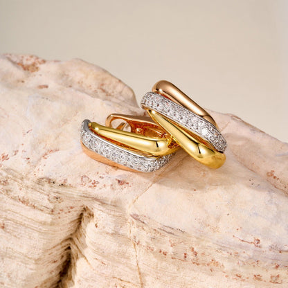 [Rose Tomorrow]TRINITY HALF DIAMOND  CUSHION EARRINGS